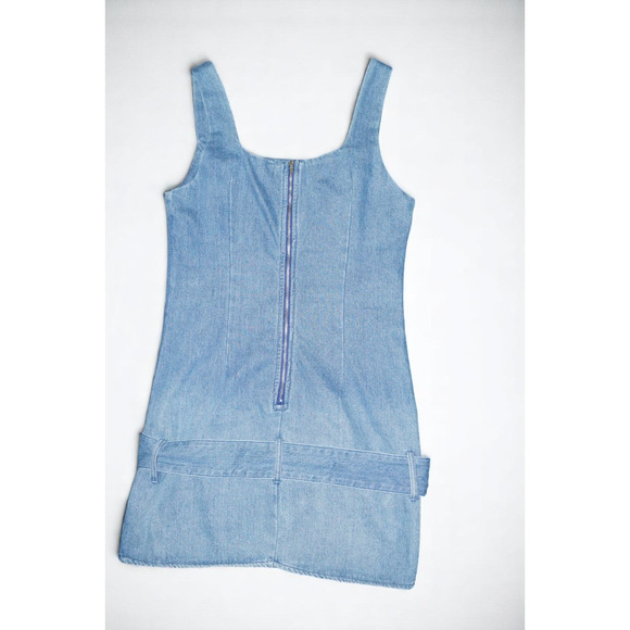 LE LIS Denim Mini Dress M Belted Tank Sleeveless Square Neck Blue Y2K Casual - Picture 15 of 16